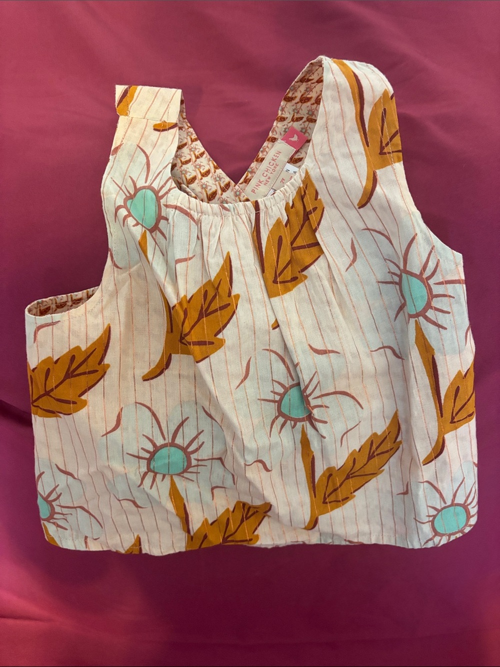 Pink Chicken Tank with Mustard Leaf & Teal Floral Accents
